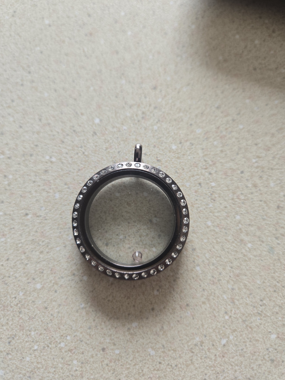 Round Crystal-Trim Floating Locket Necklace Pendant - Silver